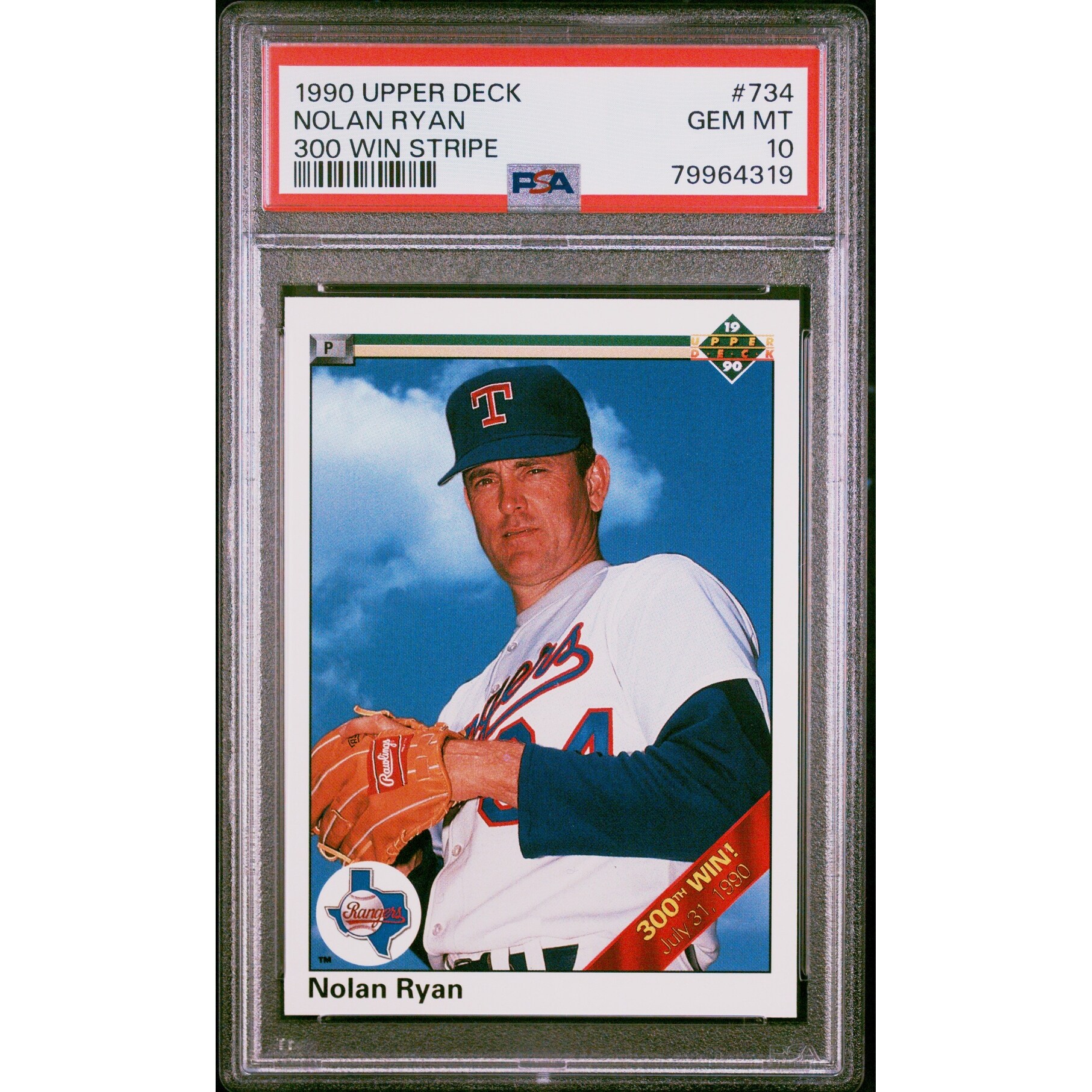 nolan ryan graded cards Nolan Ryan 1990 Upper Deck 300 Win Stripe Baseball Card #734 Graded PSA 10  - Black - 8'6