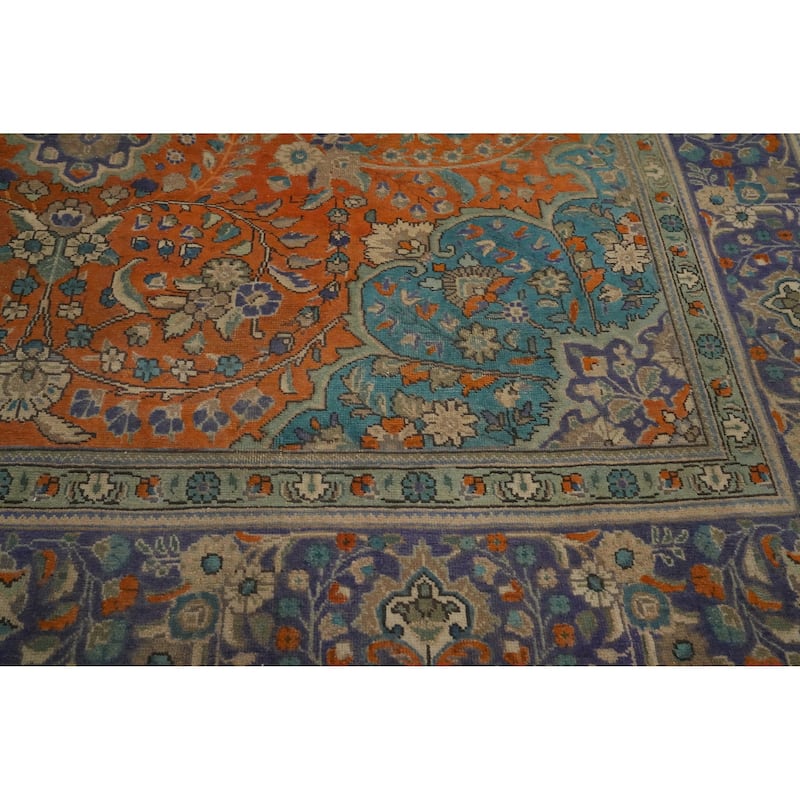 Hand Knotted Oriental 100% Wool Carpet Traditional Floral Oranges & Rust Tabriz Area Rug - 13' 0'' X 9' 10''