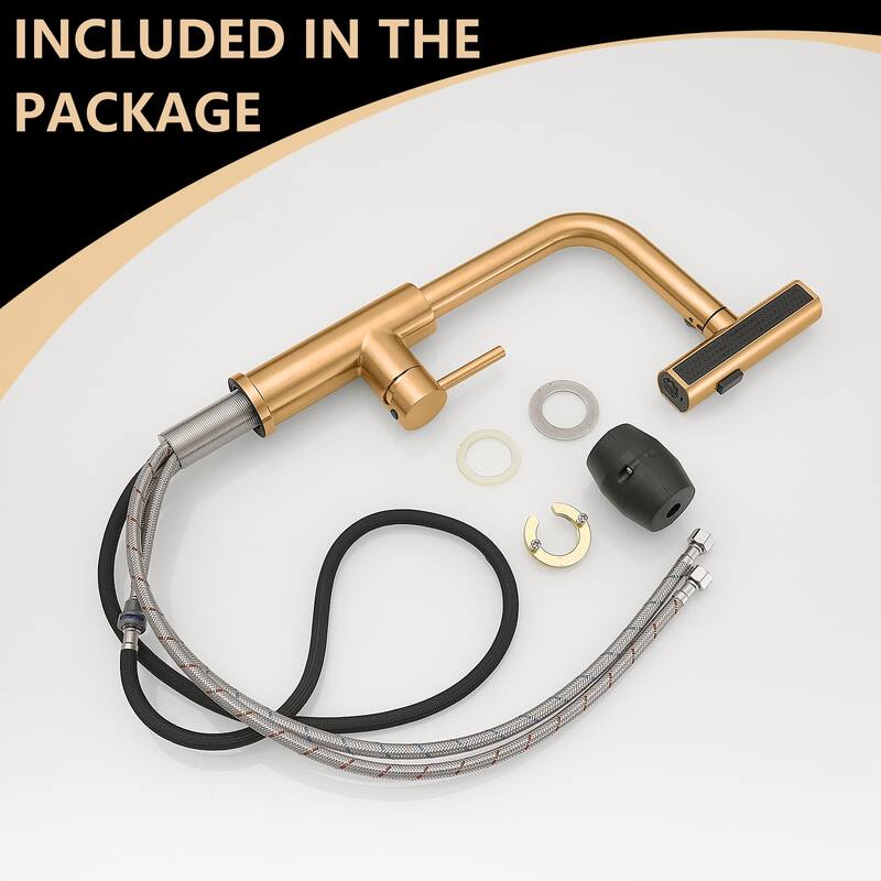 Brushed Gold Stainless Steel Pull-out Single Handle Wide Spray Kitchen Faucet