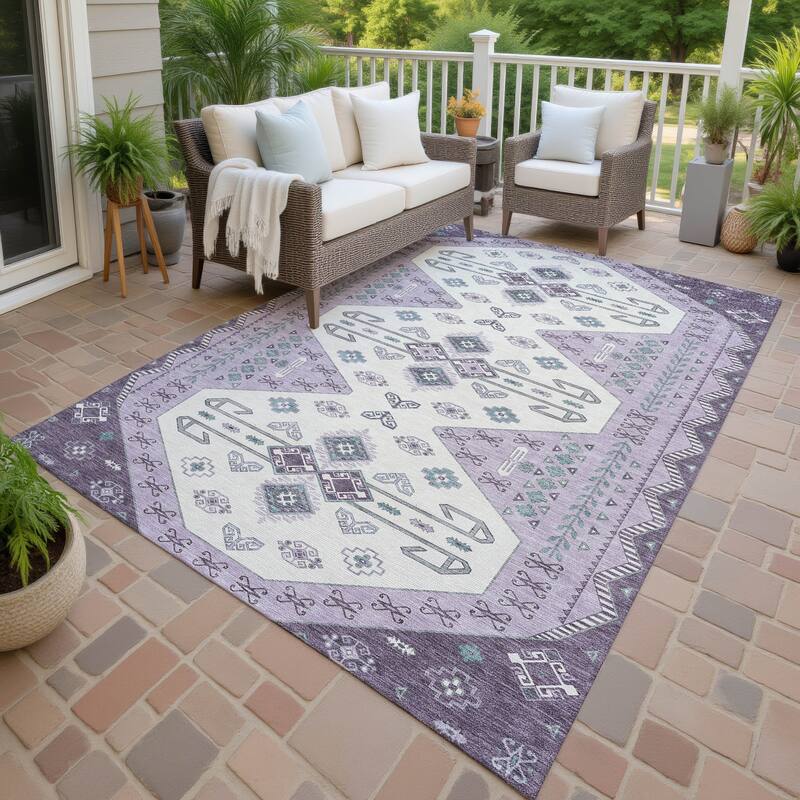 Machine Washable Indoor/ Outdoor Global Hiawatha Chantille Rug - Purple - 9' x 12'