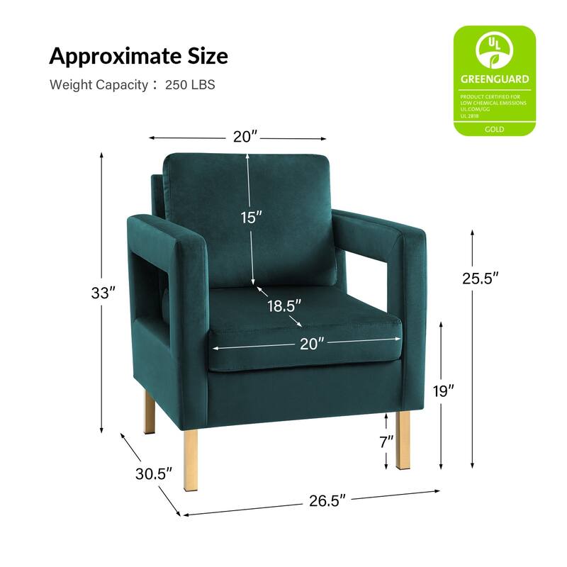 Valentina Modern Upholstered Accent Armchair with Gold Legs Set of 2 by HULALA HOME