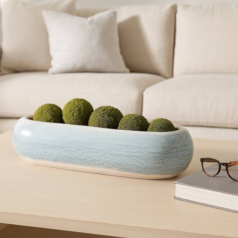 Modern Oval Ceramic Decorative Accent Bowl - Home Decor - 20", Blue - 20.0"