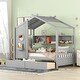 preview thumbnail 28 of 34, Wooden House Bed with Roof, 2 Drawers, and Storage Shelf Twin - Grey