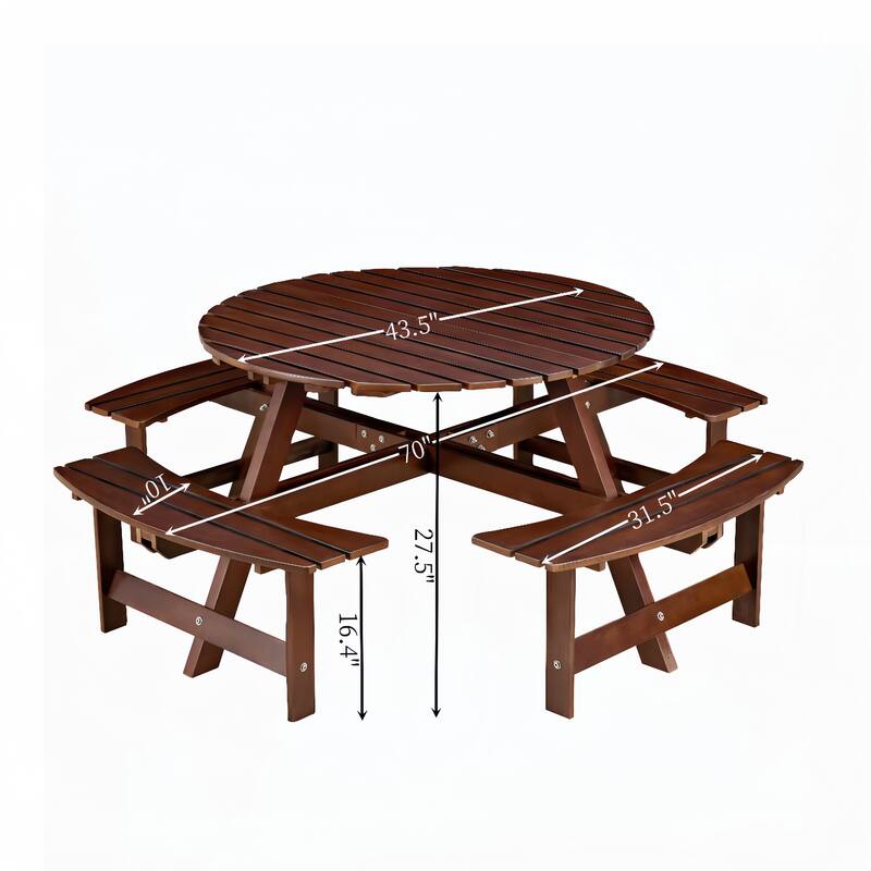 Outdoor 8 Person Picnic Table with a umbrella Hole,4 built-in benches