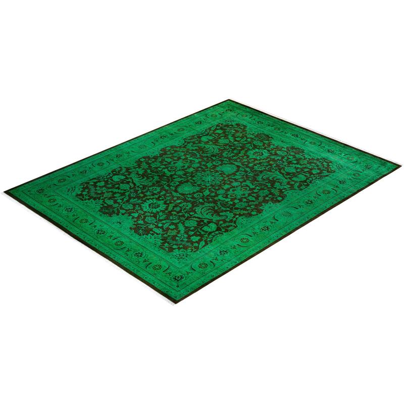 Overton Hand Knotted Wool Vintage Inspired Modern Contemporary Overdyed Green Area Rug - 8' 2" x 10' 9"