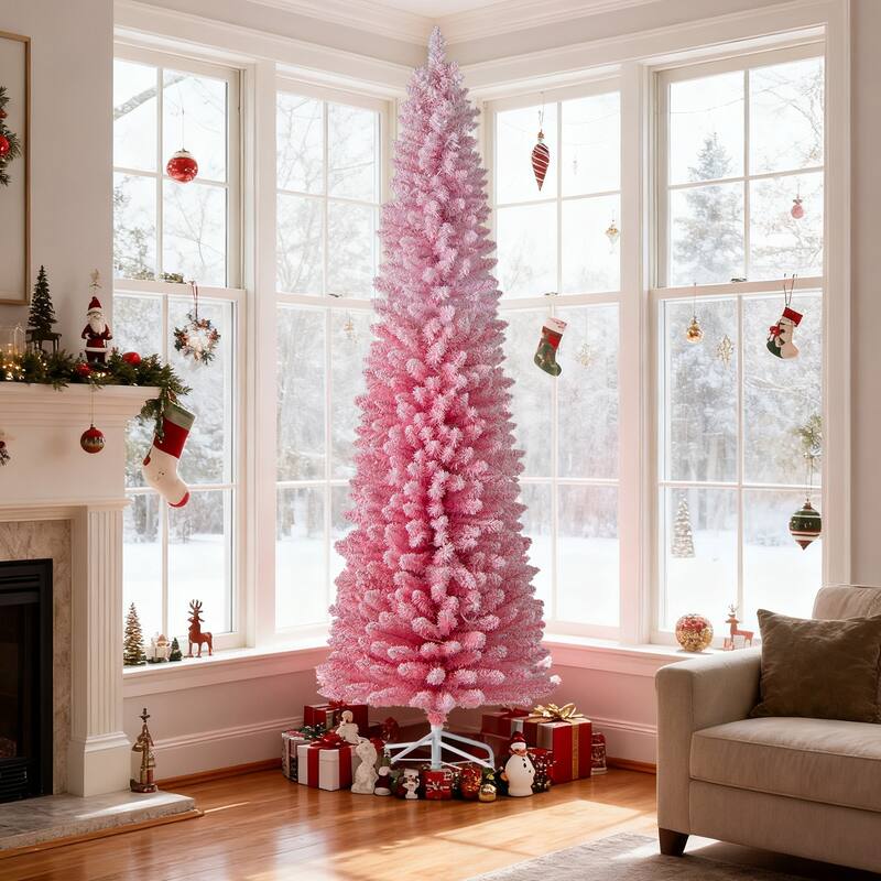 Costway 6/7 FT Snow-flocked Artificial Pink Christmas Tree with 140 - See Details