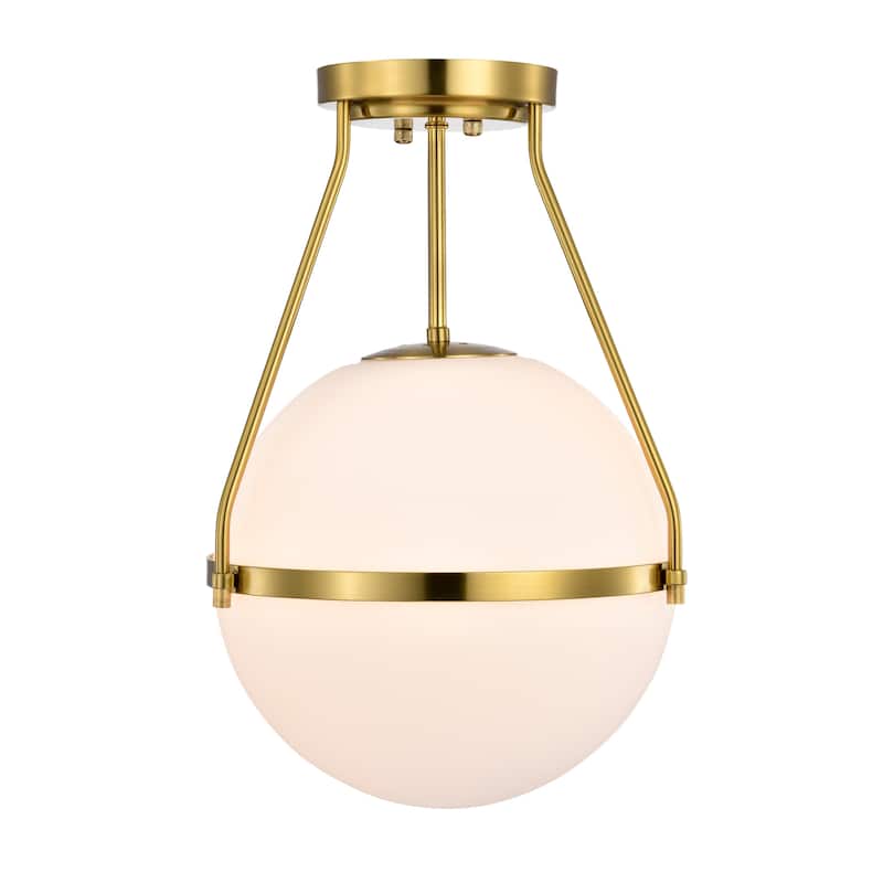 Brass Contemporary Semi-Flushmount Ceiling Lamp Metal with Frosted Globe