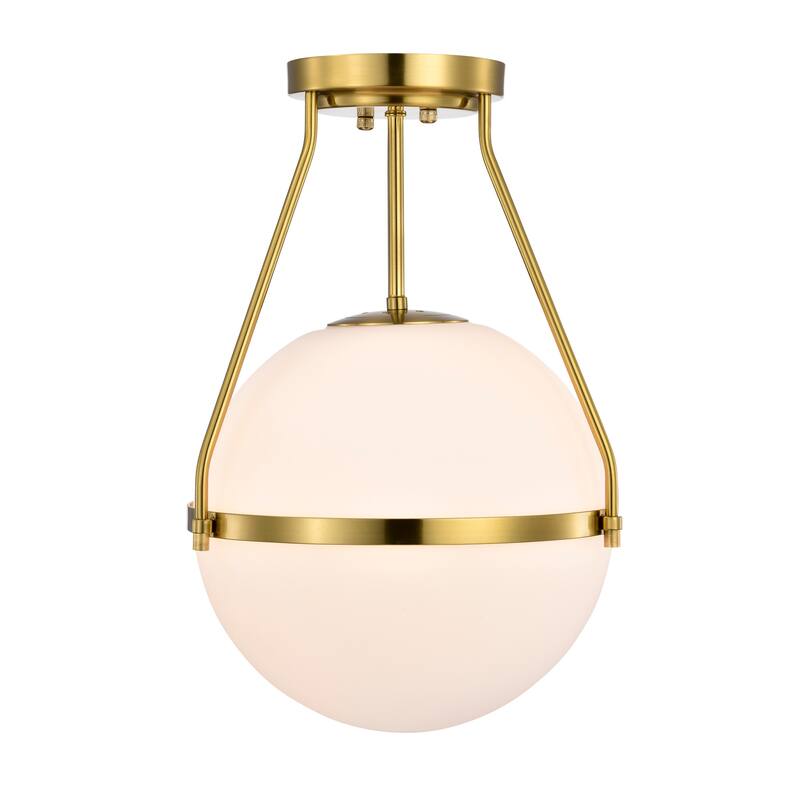 Lomique Contemporary Semi-Flushmount Ceiling Lamp Metal with Frosted Globe - Brass