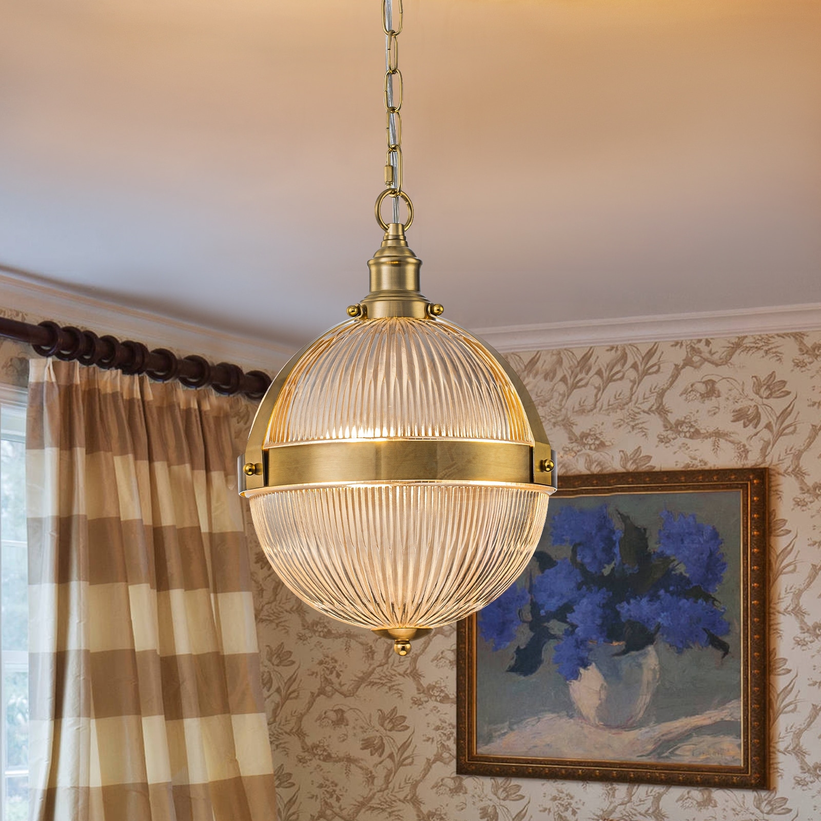 Modern Industrial 3-Light Brass Globe Pendant Light with Textured Glass for Kitchen Island Dining Room