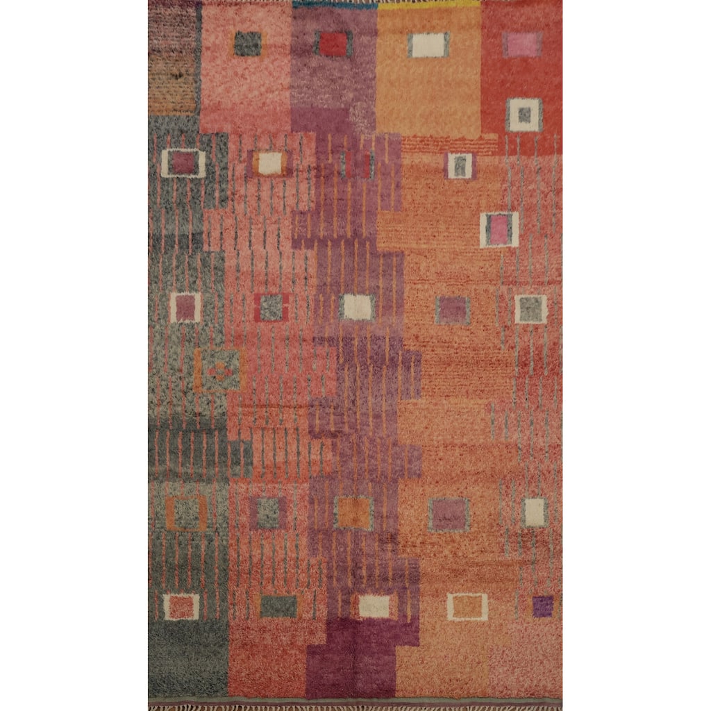 Hand Knotted Oriental 100% Wool Carpet Modern Geometric Oranges & Rust Moroccan Area Rug - 14' 5'' X 9' 5''
