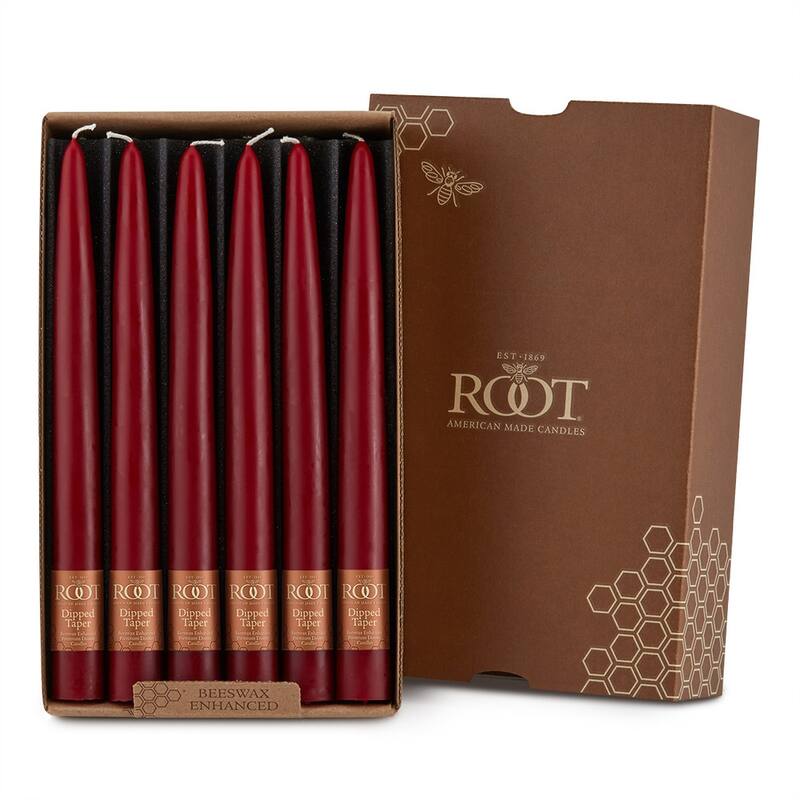 Root Candles 7978 Unscented Smooth Hand-Dipped 9-Inch Taper Candle, 12-Count, Garnet - 9"H x .88" x .88"