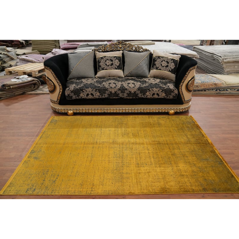 Machine Made Oriental Polyester Carpet Modern Abstract Yellow & Gold Abstract Area Rug - 7' 5'' X 5' 2''
