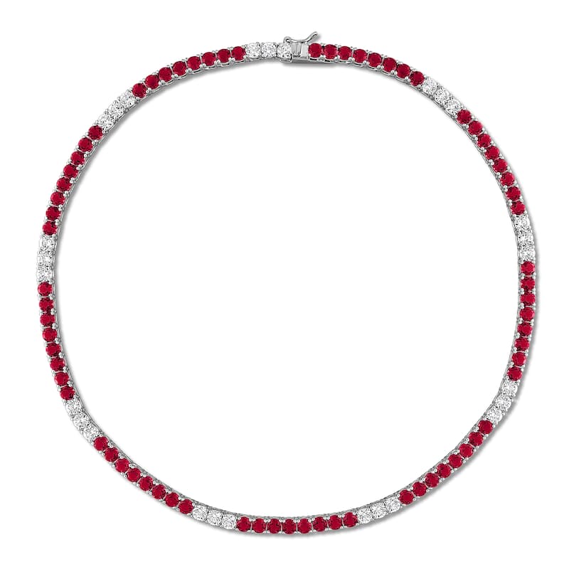 Miadora Sterling Silver Gemstone Tennis Bracelet and Necklace Set