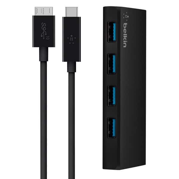 Belkin B2b146 04 Blk Usb 3 0 4 Port Hub Usb C Cable Black