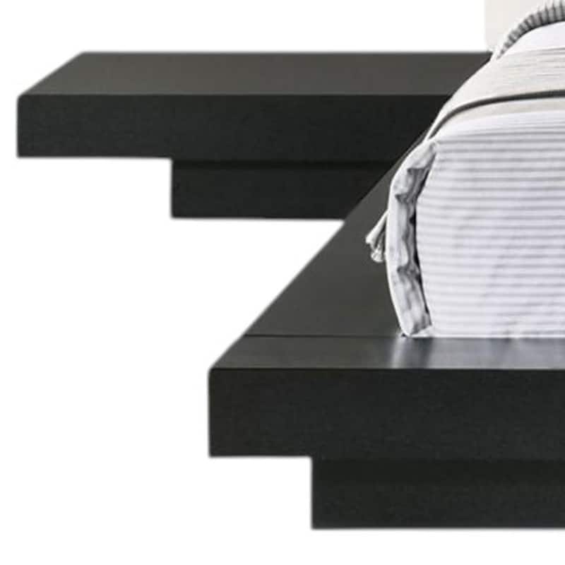HomeRoots Black and White Wood And Faux Leather King Bed Frame With Attached Nightstands