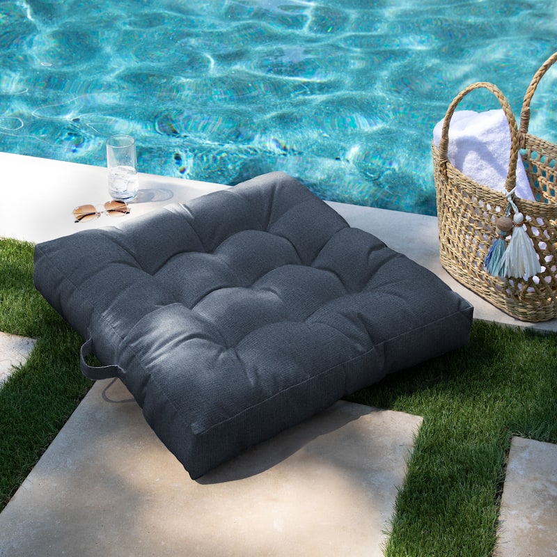 Sorra Home Sunbrella Outdoor Tufted Floor Pillow Single - 24 in H x 24 in W x 5 in D - Revive Indigo