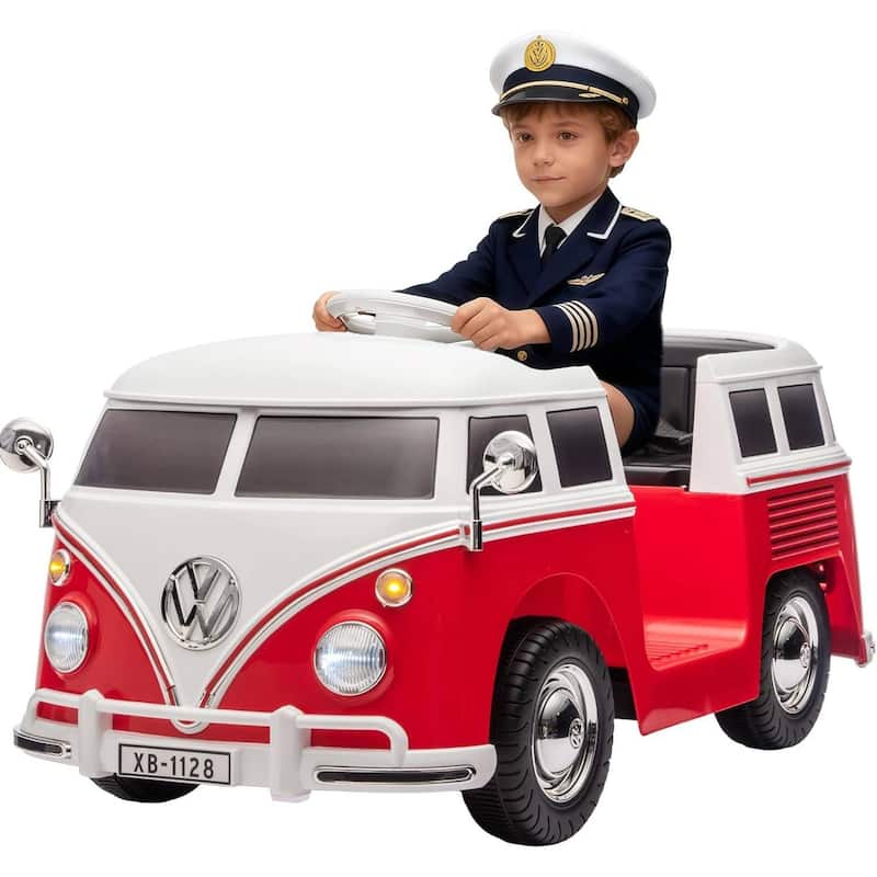 6V Electric Ride on Car, Licensed Volkswagen Ride on Bus for Kids, Pink - Red