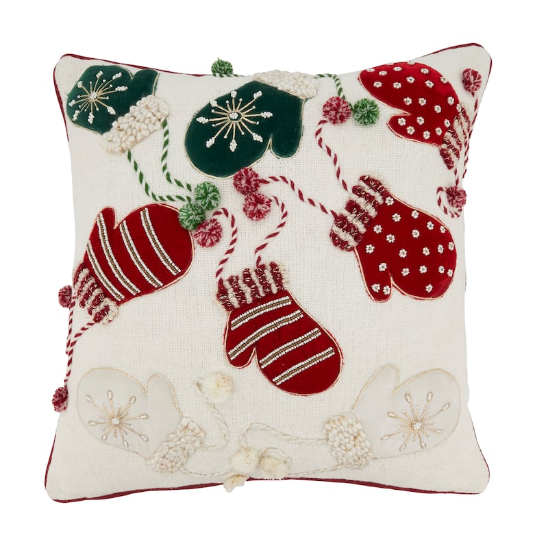 Frosty Hands Holiday Mittens Throw Pillow - Feather Down - 18"x18"