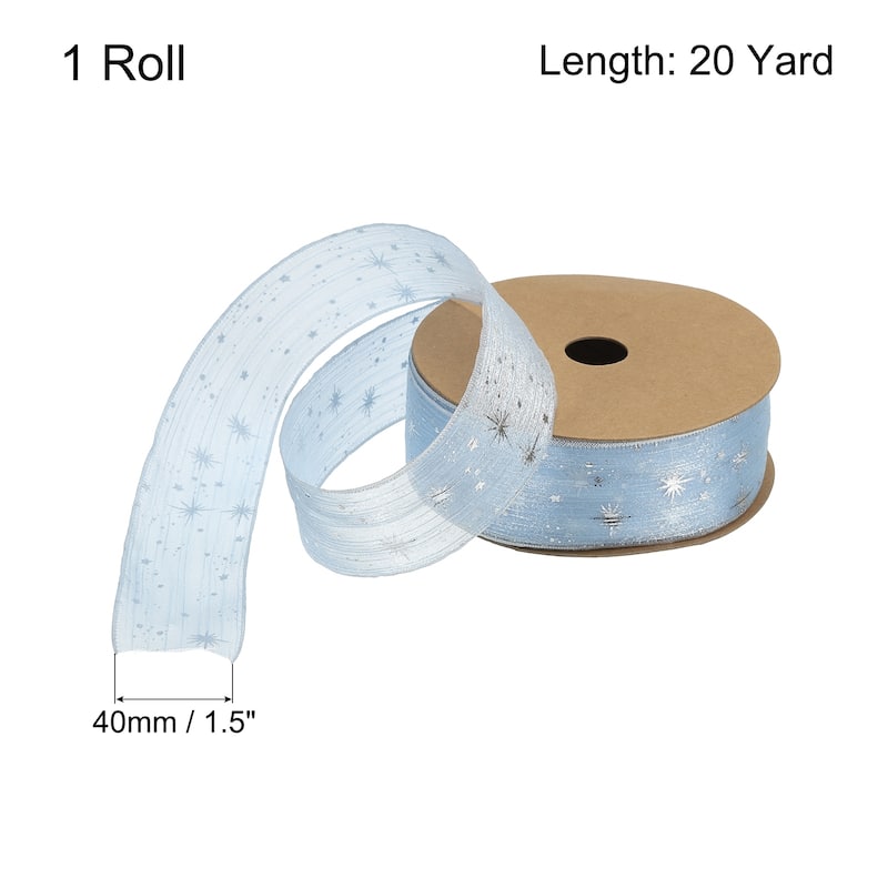 Star Organza Sheer Ribbon Sparkly Snow Yarn Ribbon - Light Blue - 1.5" x 20 Yard