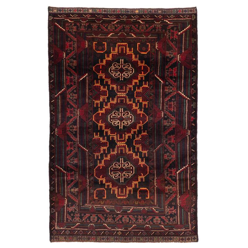 ECARPETGALLERY Hand-knotted Teimani Black, Dark Red Wool Rug - 3'10 x 6'1