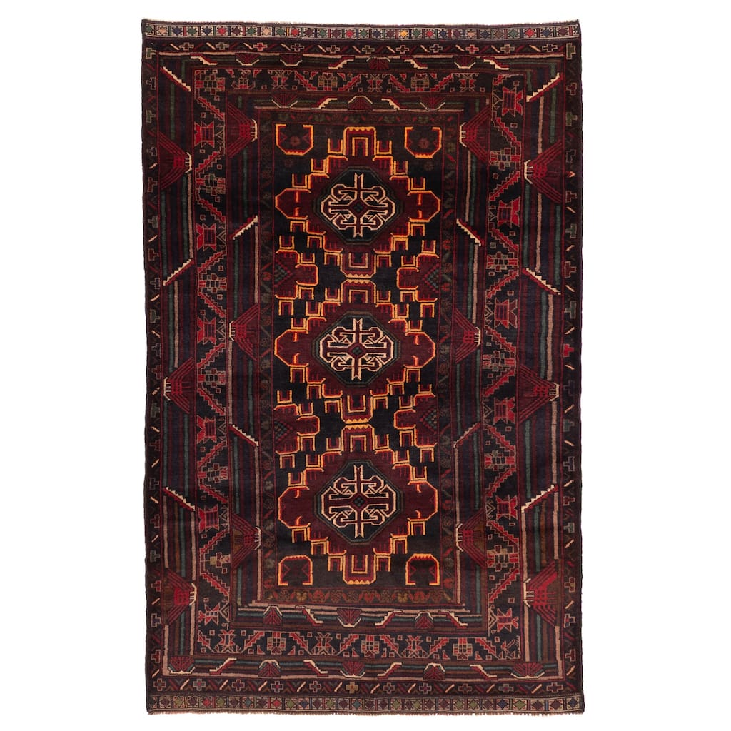 ECARPETGALLERY Hand-knotted Teimani Black, Dark Red Wool Rug - 3'10 x 6'1