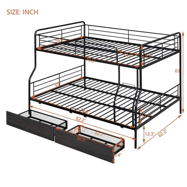Modern Full XL Over Queen Bunk Bed with 2 Drawers,Save Space or Split Into 2 Beds for Bedroom