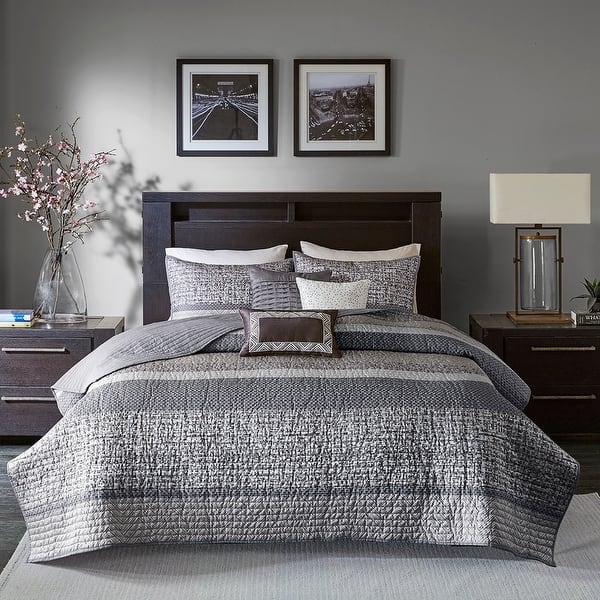slide 2 of 29, Madison Park Rhapsody 6 Piece Reversible Jacquard Quilt Set with Throw Pillows