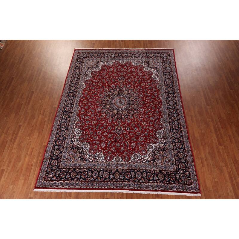 Traditional Floral Red Kashan Turkish Rug Machine-Made Oriental Carpet - 9'7" x 13'2"