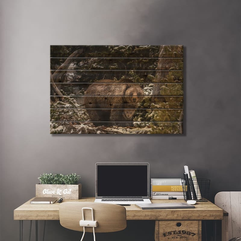 USA, Wyoming, Bridger-Teton National Forest. Grizzly Bear Sow And Cub. Print On Wood by Jaynes Gallery - Multi-Color