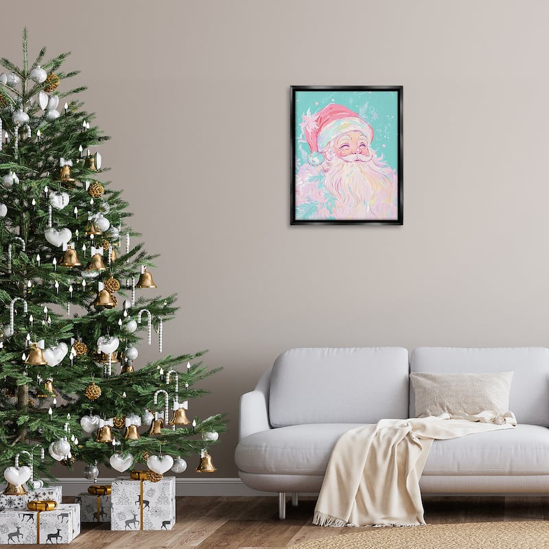 Stupell Pastel Jolly Santa Claus Framed Floater Canvas Wall Art Design By Arlington Prints