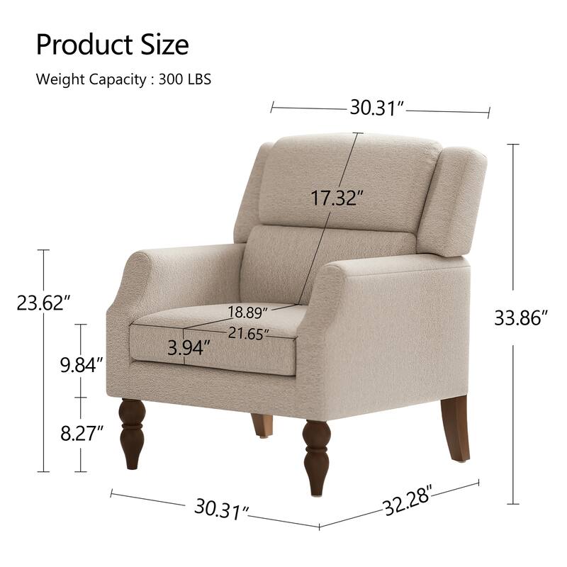 Upholstered Armchair With Wood Legs, Accent Chair