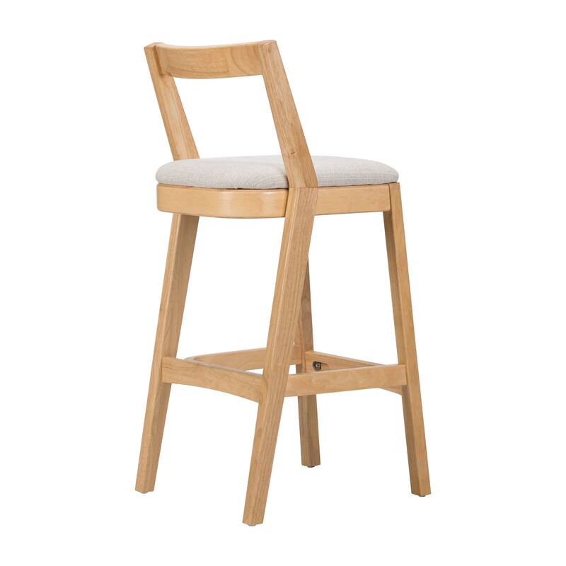 Indoor Rubberwood Barstool, Natural Finished and Beige Upholstery, Set of 2