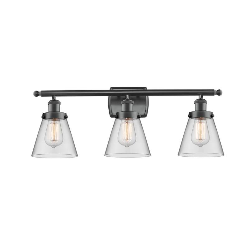Innovations Lighting Small Cone 3 Light 26" Wide Vanity Light - Matte Black / Clear