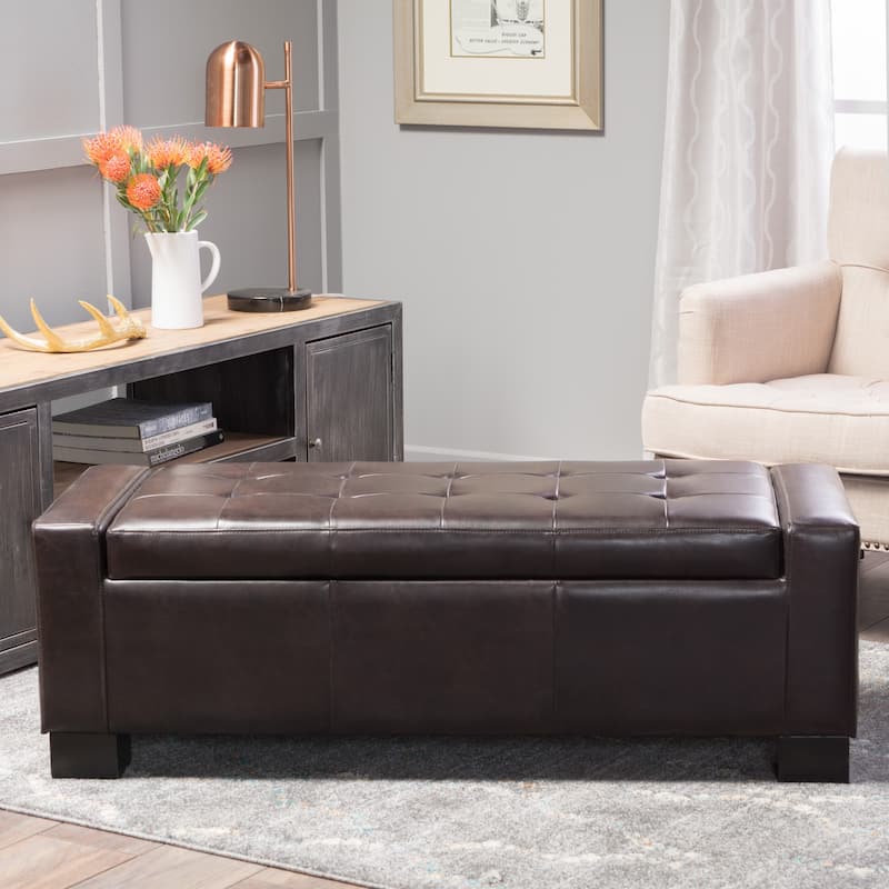 Guernsey Brown Bonded Leather Storage Ottoman Bench by Christopher Knight Home - Chocolate Brown