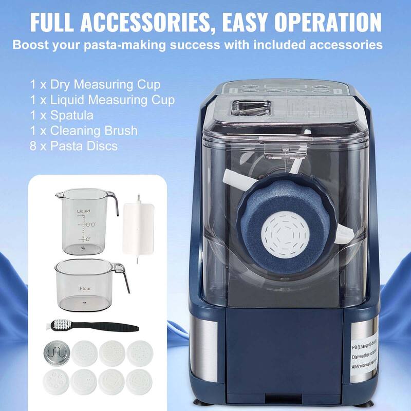 Electric Pasta Maker with Measuring Cups, Cleaning Brush for Home Kitchen - 150W 500g Flour Capacity