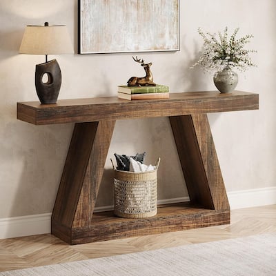 55" Farmhouse Console Table with Storage for Entryway and Living Room