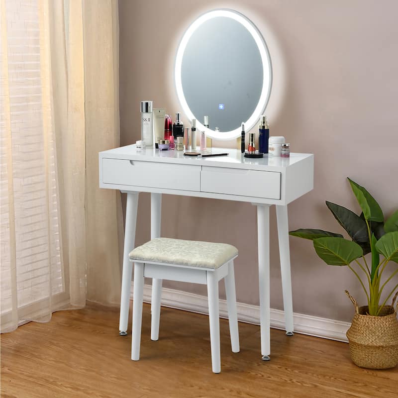 Gymax Makeup Vanity Dressing Table Set w/ Touch Screen Padded Stool