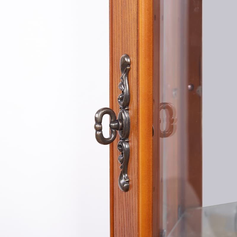 Lighted Corner Curio Cabinet, Freestanding Glass Display Cabinet, Wooden China Cabinet with Tempered Glass Doors & Shelves