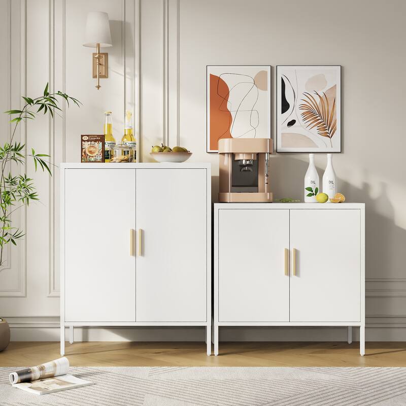 Metal Storage Cabinet with 2 Doors and 2 Adjustable Shelves, Steel Lockable Garage Storage Cabinet