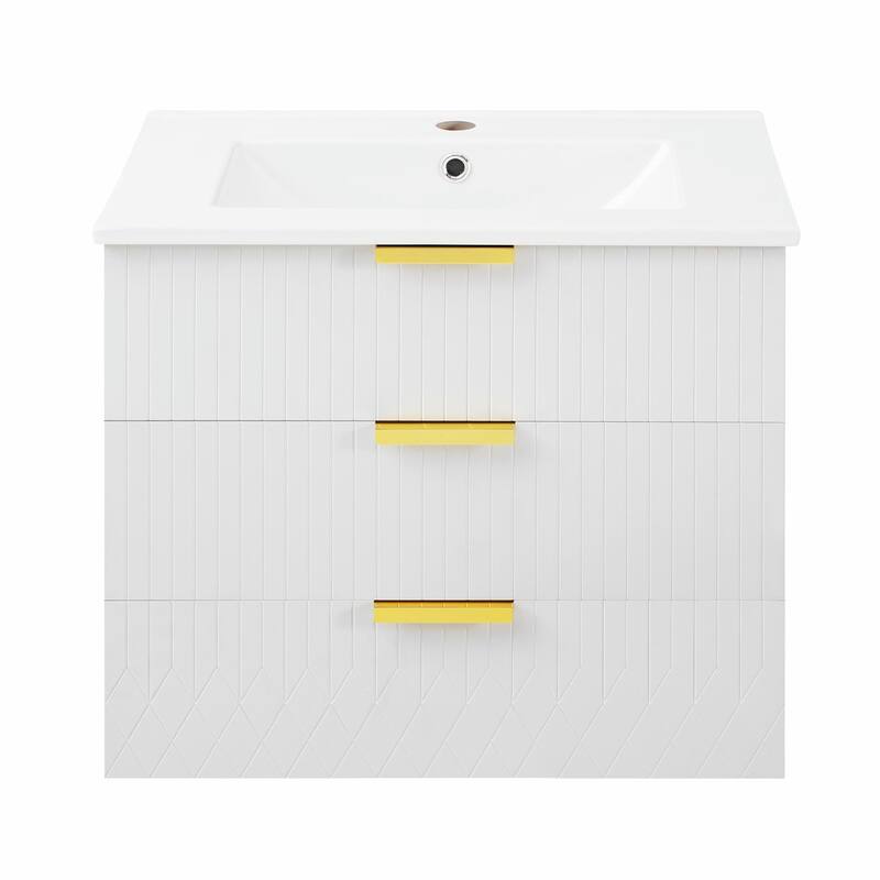 24-inch Wall-Mounted Floating Cabinet with Double Drawer, Rectangular Vanity Sink