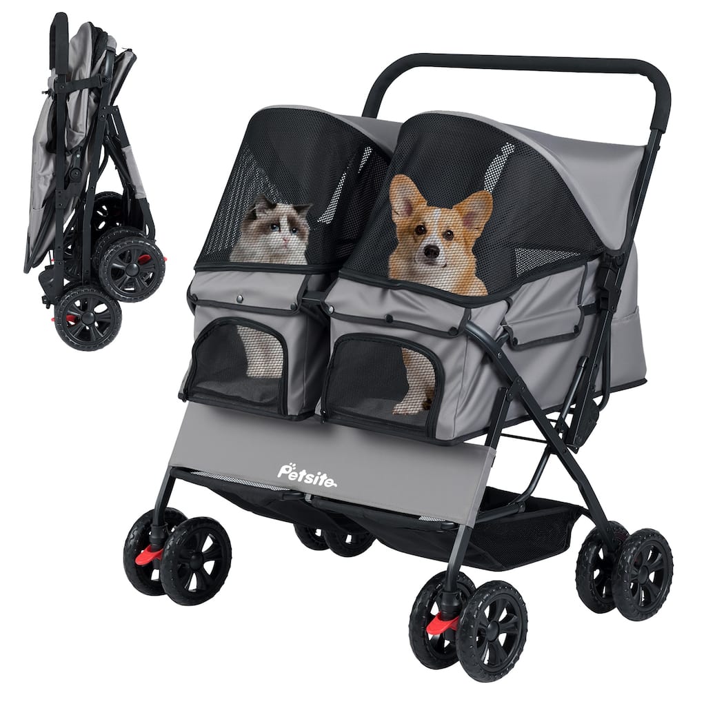 Gymax Double Pet Stroller w/ 2-seater Carrier Adjustable Sunshade