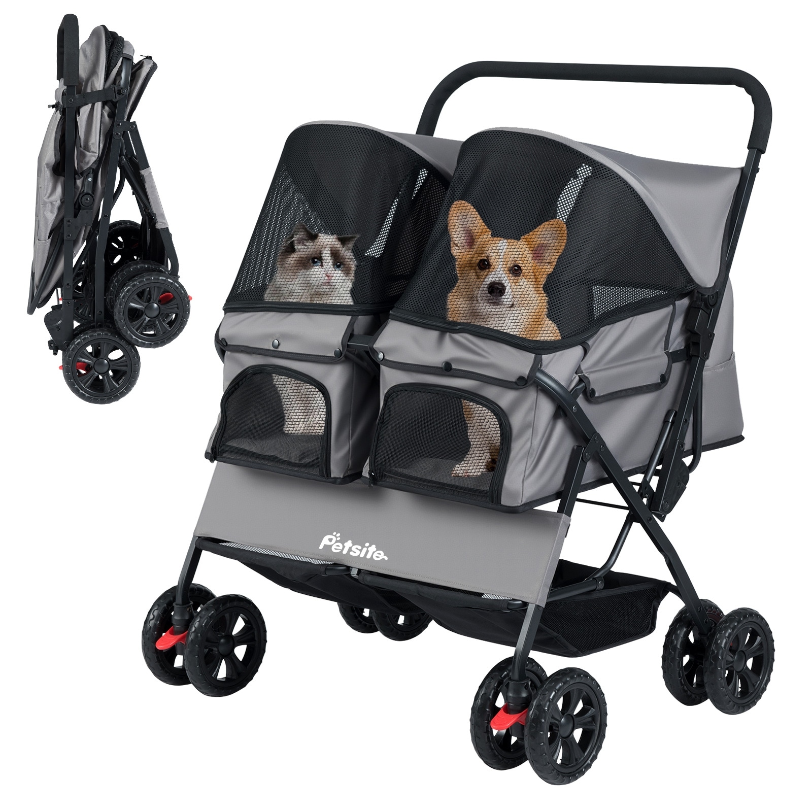 Gymax Double Pet Stroller w/ 2-seater Carrier Adjustable Sunshade