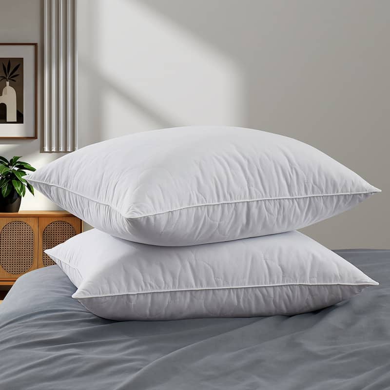 2 Pack Hotel Quality Goose Feather Bed Pillows for Side & Back Sleepers - Medium-Firm - King