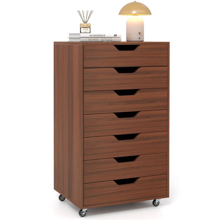 7-Drawer Chest Storage Dresser Floor Cabinet Organizer with Wheels - Walnut