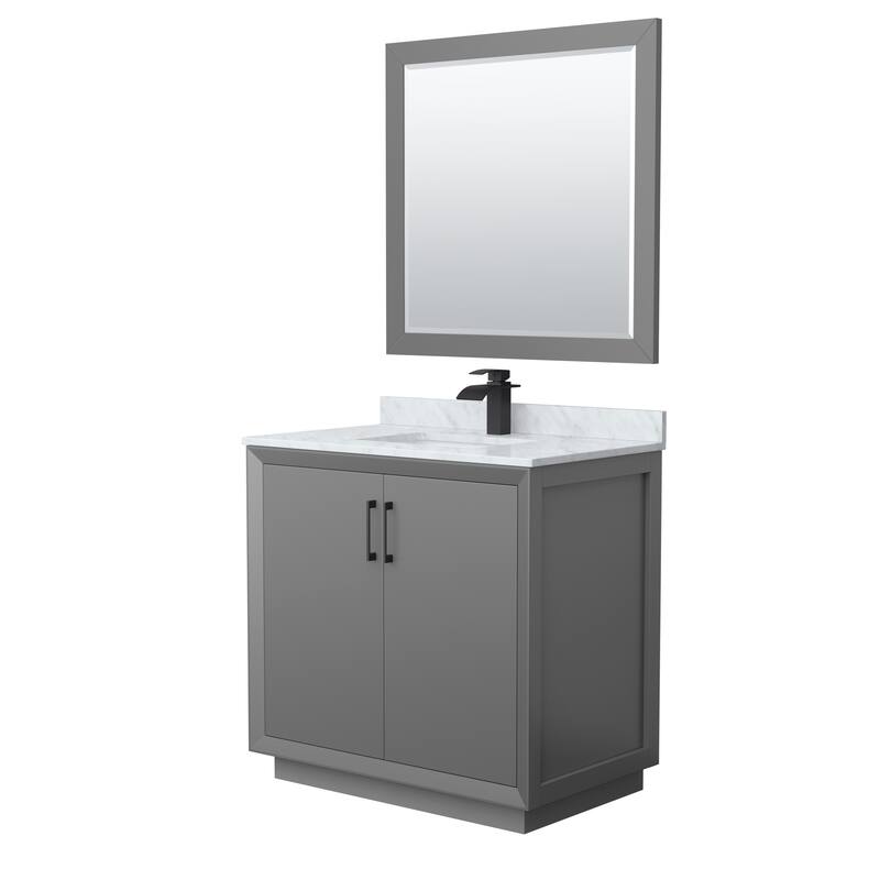 Strada 36-Inch Single Vanity Set, Carrara Marble Top, 34-Inch Mirror