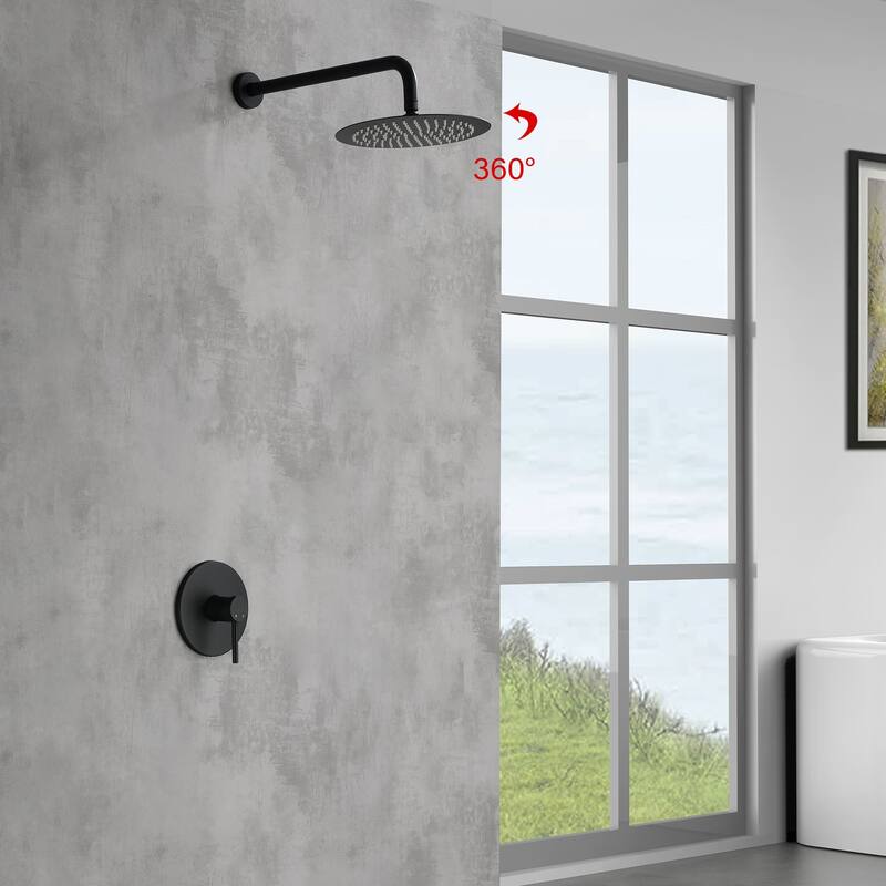 Wall Mounted Shower Faucet With Rough-in Valve Modern Complete Shower System Rainfall 10 Inch Round Shower Head Tirm Kit Set