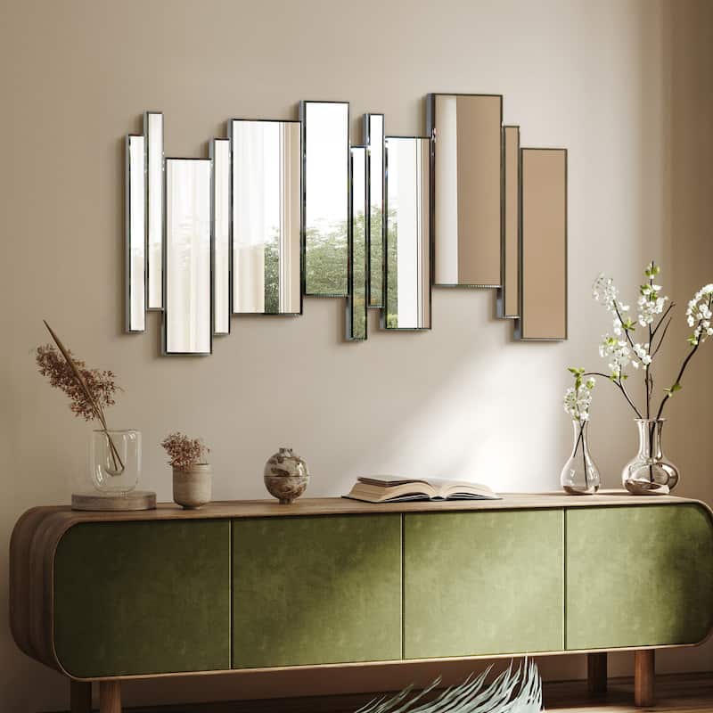 Empire Art Direct Silver Multipaneled Zigzags Beveled Wall Mirror - Clear - 24"x48"x0.7"