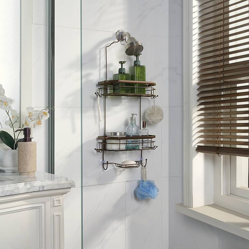Hanging Over The Shower Head Caddy - Brown
