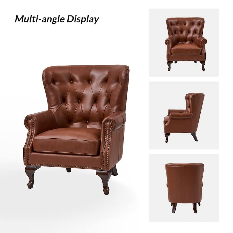 Gerhard Genuine Leather Armchair with Nailhead Trims and Removable Cushion by HULALA HOME