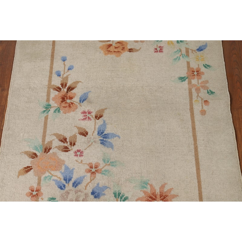 Vegetable Dye Art Deco Chinese Vintage Foyer Rug Handmade Wool Carpet - 2'6" x 5'1"